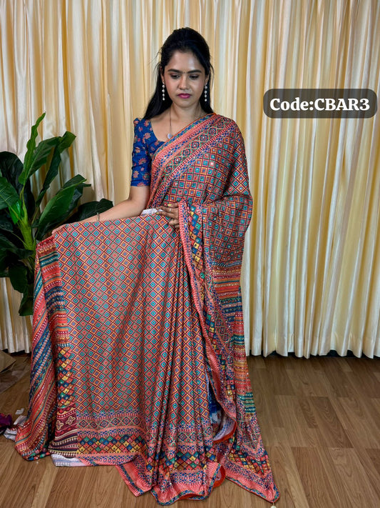 Georgette mirror work saree🥳