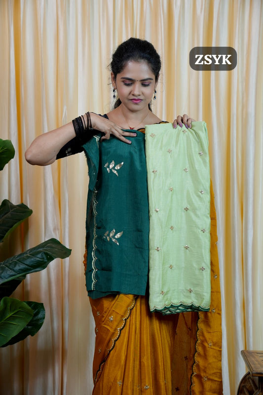 Soft chinnon with embroidery & sequence work🥳