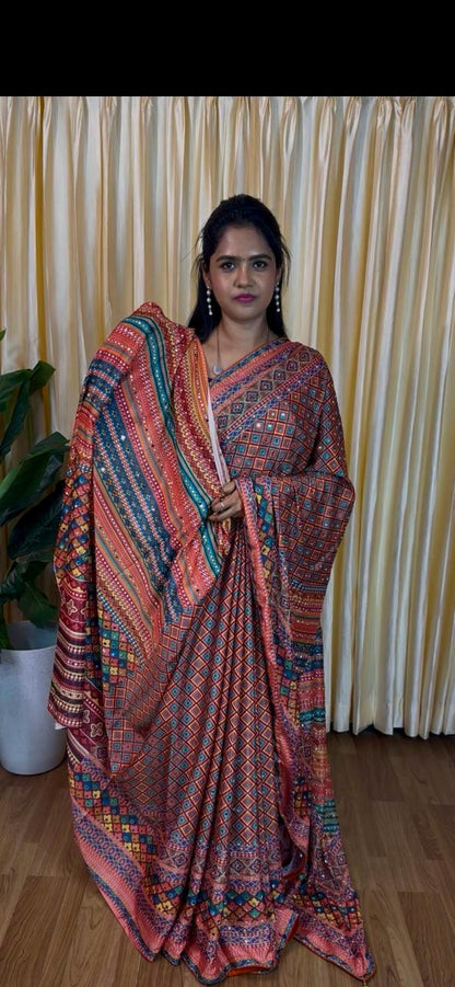 Georgette mirror work saree🥳