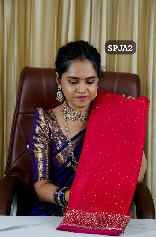 Premium space silk sarees with real jarkhan diamond work🥳✅(Rani pink)