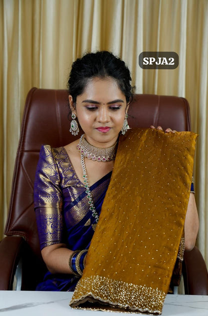 Premium space silk sarees with real jarkhan diamond work🥳🥰🌈