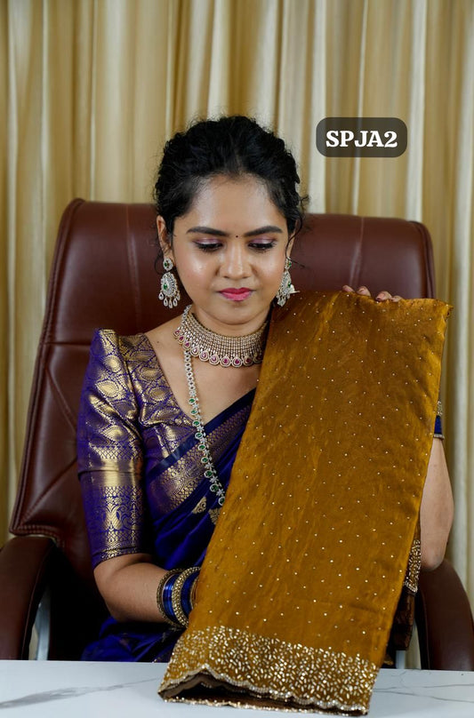 Premium space silk sarees with real jarkhan diamond work🥳✅