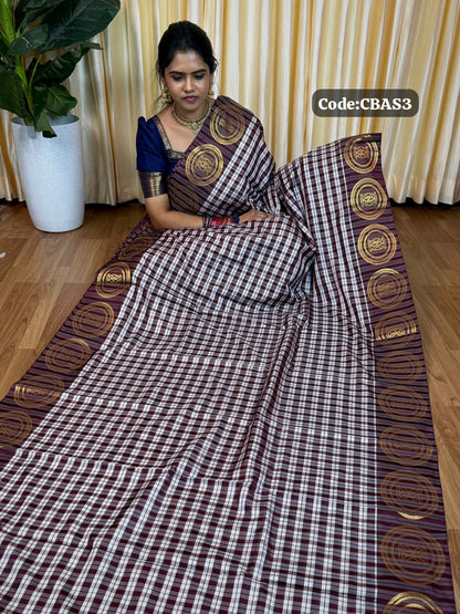Semi Silk saree with checked pattern 🌈🥰😎📚