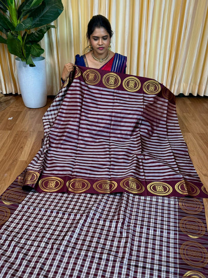 Semi Silk saree with checked pattern 🌈🥰😎📚