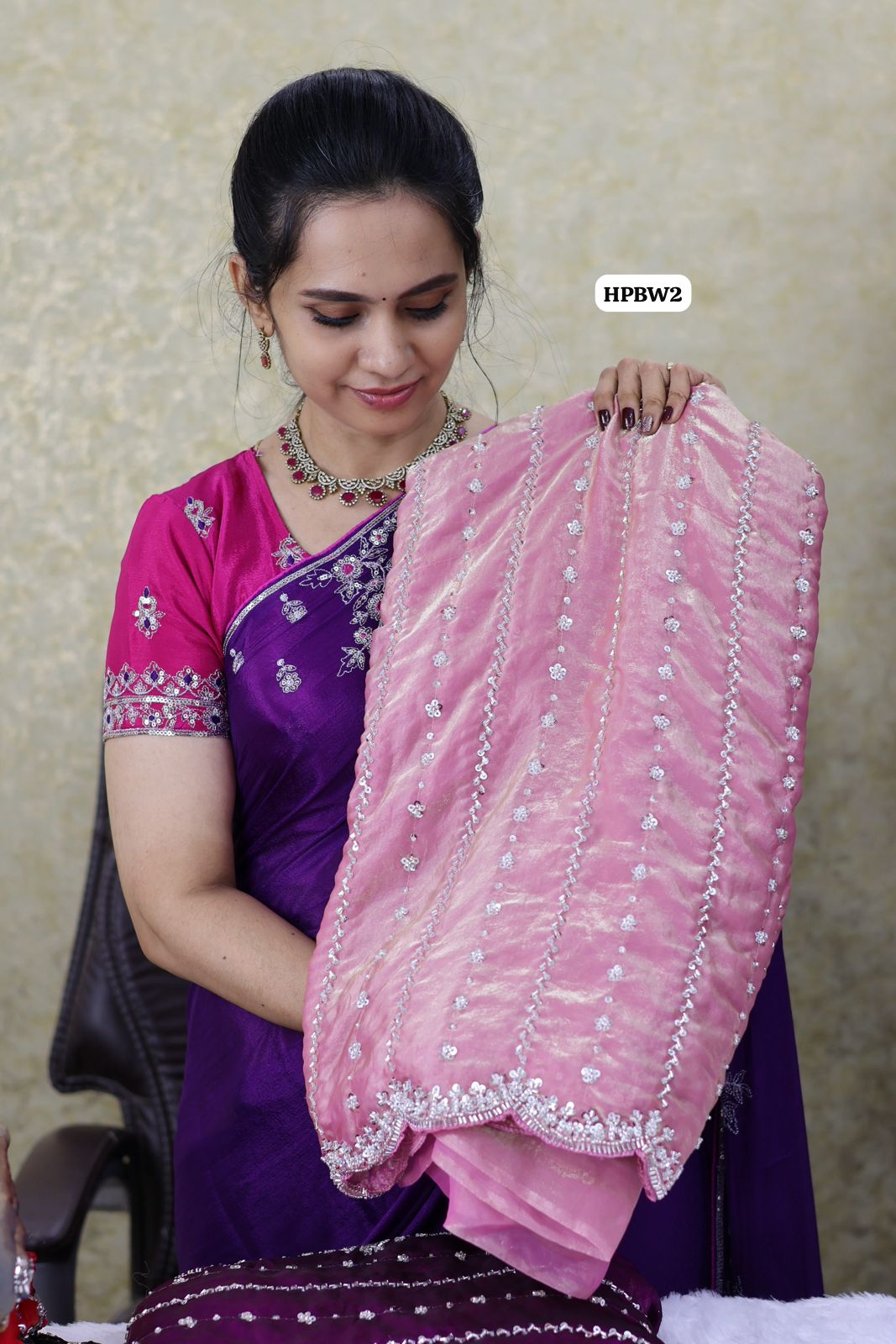 Heavy premium space silk saree with katdana beads work 🥳