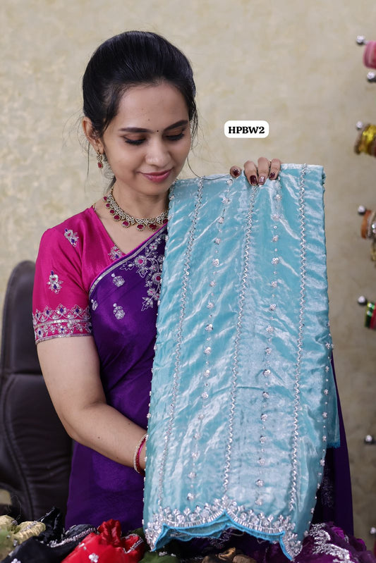 Heavy premium space silk saree with katdana beads work 🥳