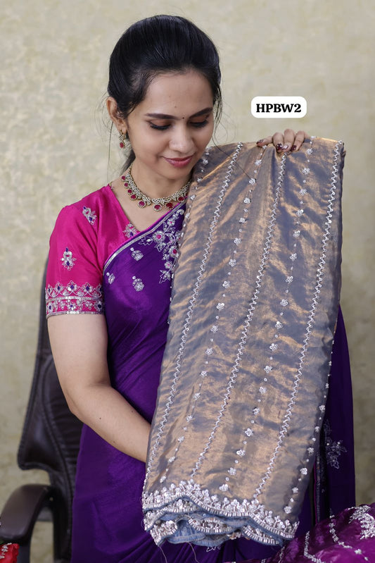 Heavy premium space silk saree with katdana beads work 😍🥳