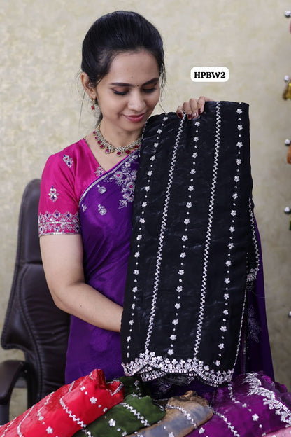 Heavy premium space silk saree with katdana beads work🥳prebook