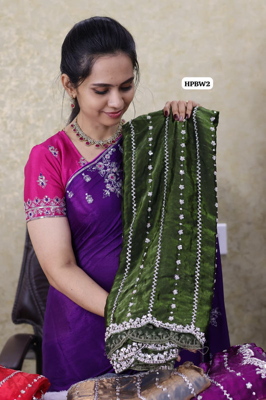 Heavy premium space silk saree with katdana beads work 😍🥳