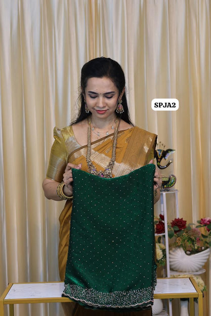 Premium space silk sarees with reality jarkhan diamond work peach colour😍🥳