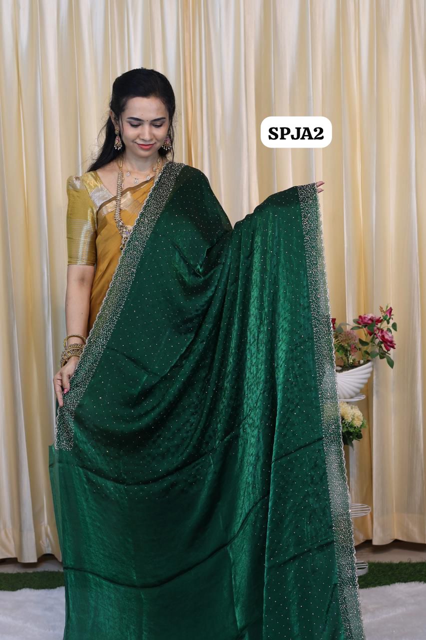 Premium space silk sarees with reality jarkhan diamond work peach colour😍🥳