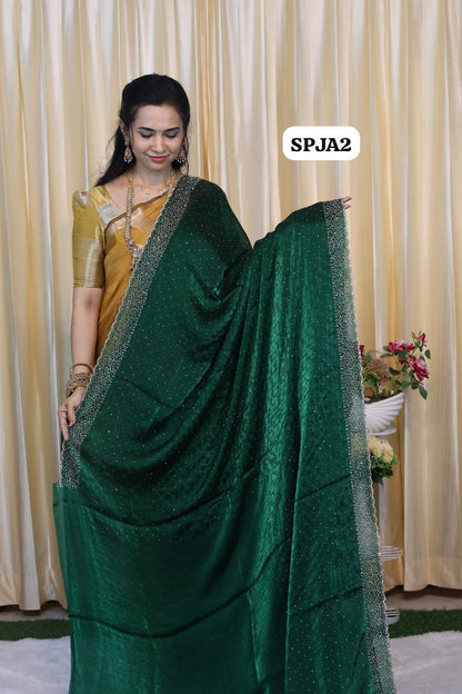 Premium space silk sarees with reality jarkhan diamond work peach colour😍🥳