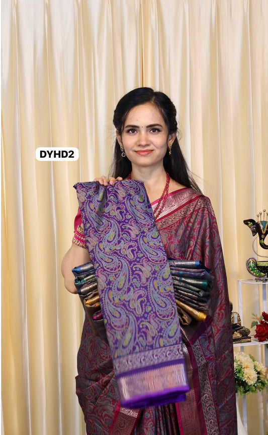 Soft tusser kashmiri printed saree with rich pallu & golden border🥳