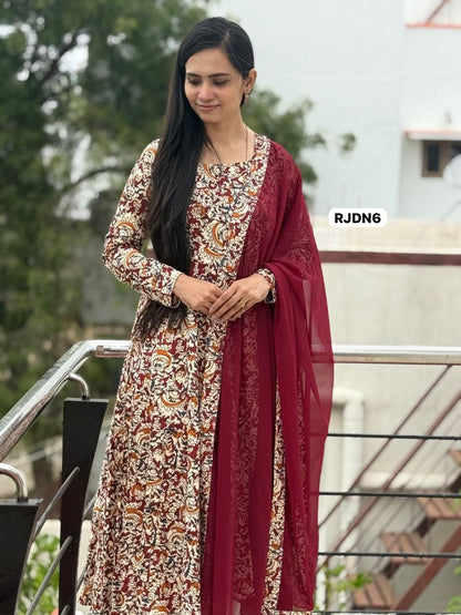 KalamKari cotton long gown with duppatta ..🥳
