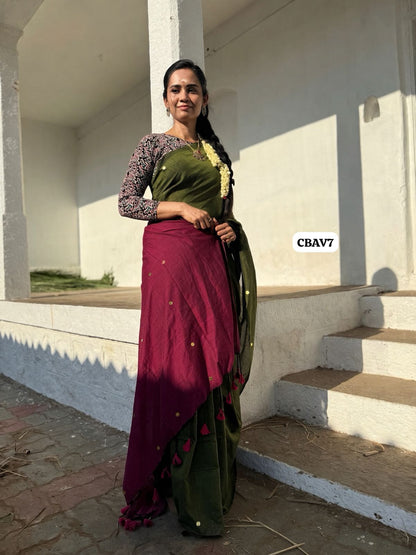 Premium Khadhi cotton saree with coin buttas contrast blouse and pallu😍🥳