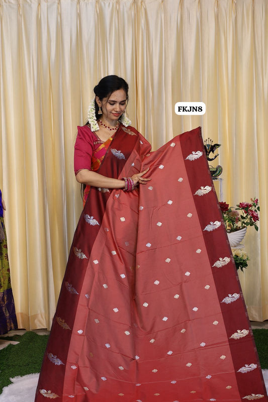 Kanchi Semi sift silk saree with zari weaving pallu and contrast blouse😍🥳
