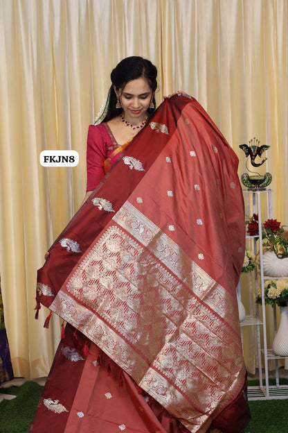 Kanchi Semi sift silk saree with zari weaving pallu and contrast blouse😍🥳