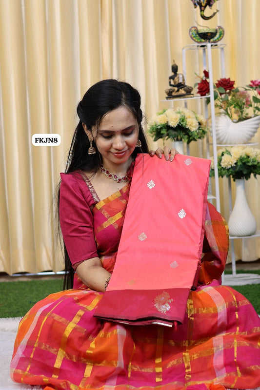 Kanchi Semi sift silk saree with zari weaving pallu and contrast blouse🥳