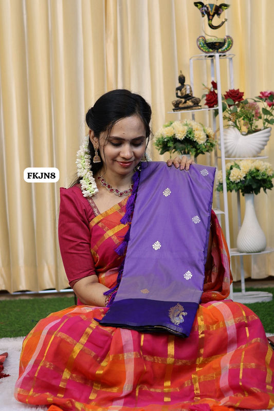 Kanchi Semi sift silk saree with zari weaving pallu and contrast blouse😍🥳
