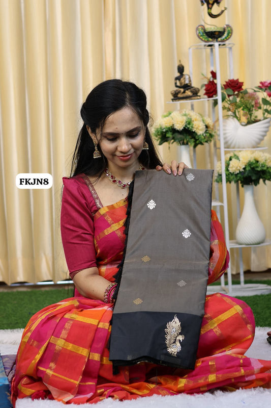 Kanchi Semi sift silk saree with zari weaving pallu and contrast blouse🥳