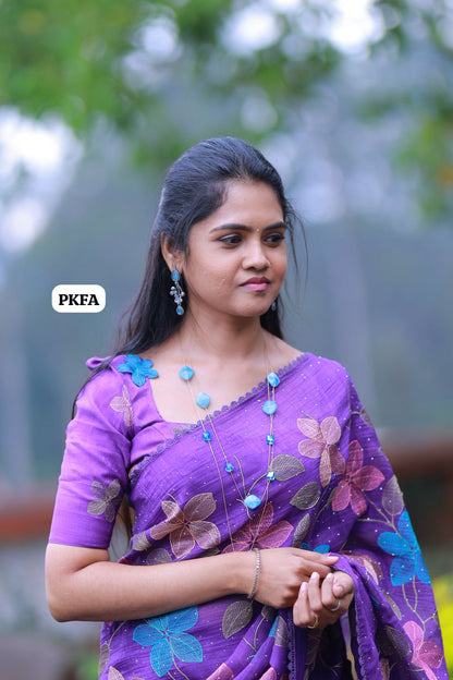 Crunchy crush embroidery thread work saree 🥳