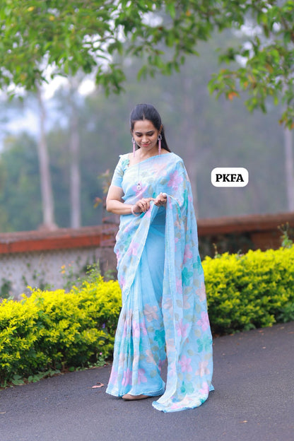 Crunchy crush embroidery thread work saree. 🥳