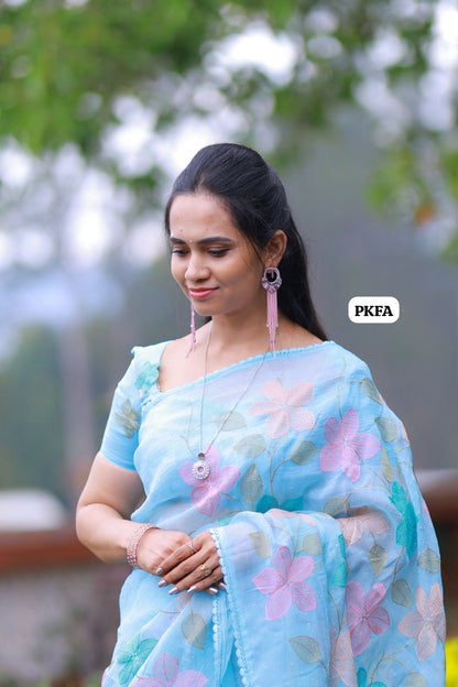 Crunchy crush embroidery thread work saree. 🥳