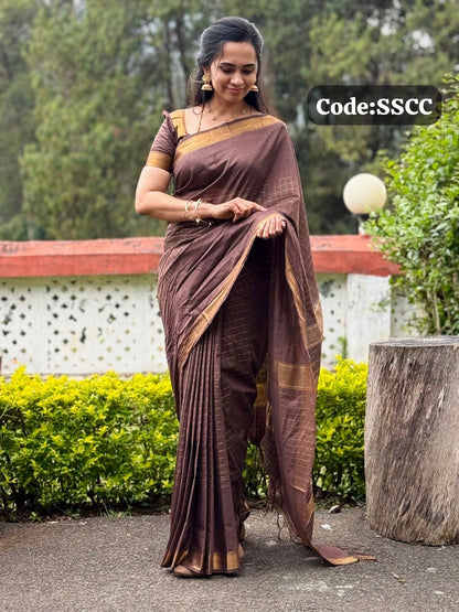 Semi Tussar silk saree with Checked pattern🥰😎📚