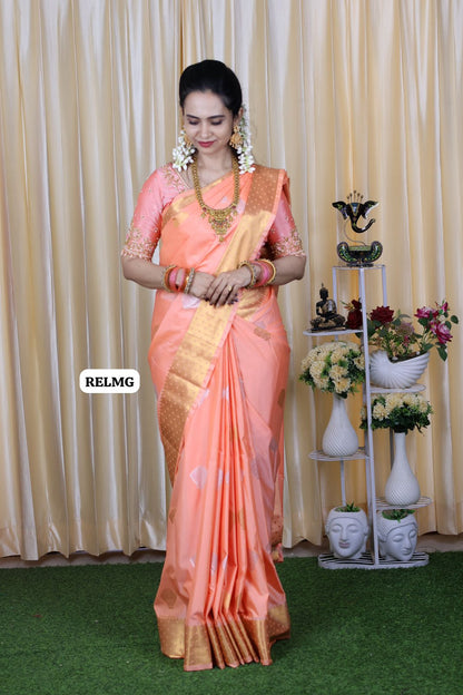 Premium kanchi semi soft silk saree with Running blouse 🥳