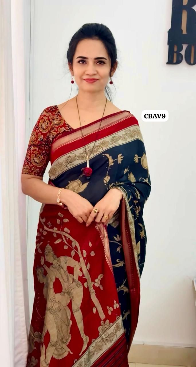 Maheshwari semi soft silk with kalamkari design 😍😎📚