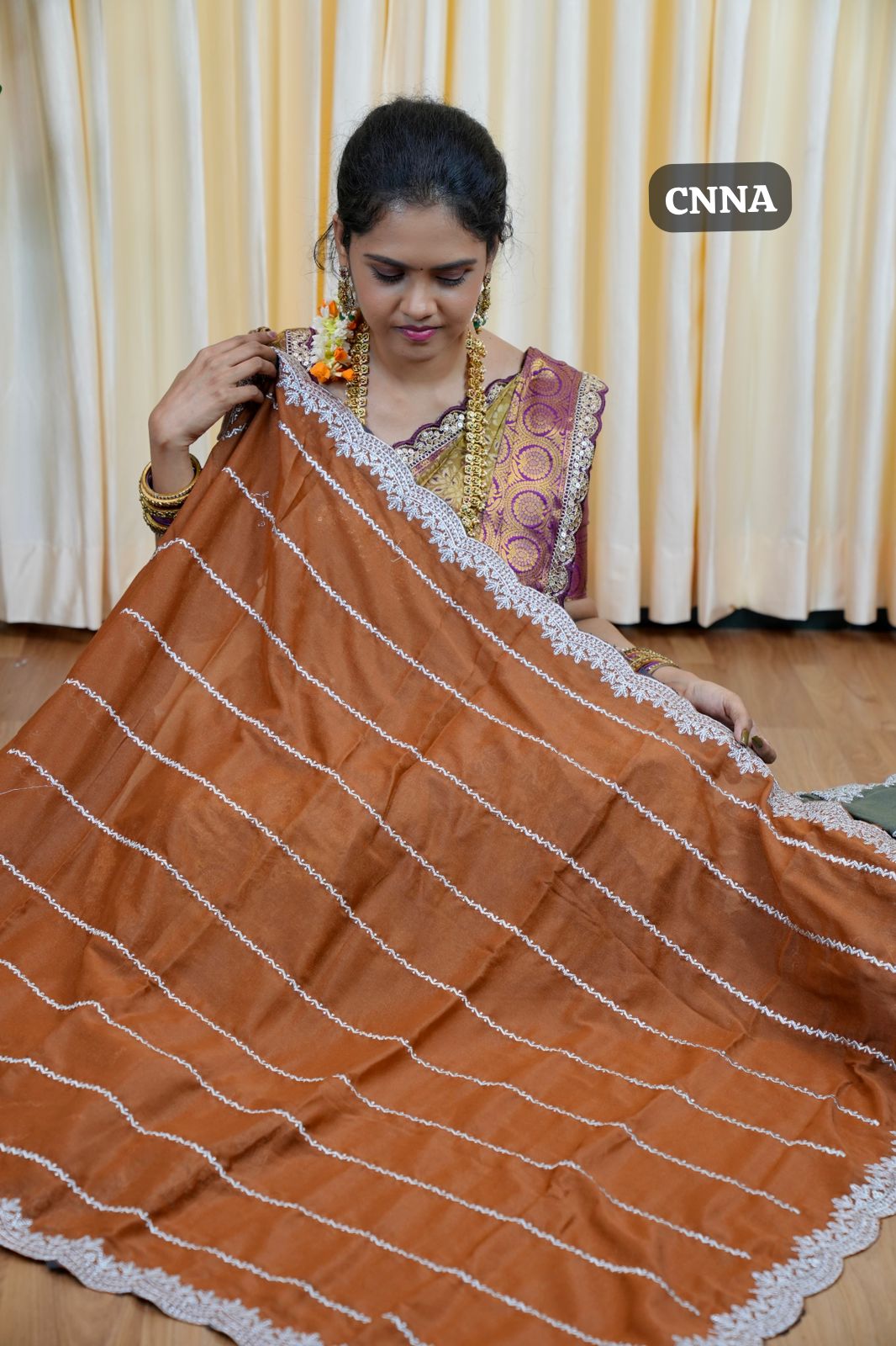 Chinnon saree with Machine works🥰😎