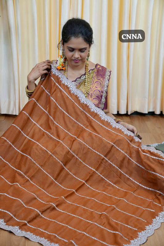 Chinnon saree with Machine works🥰😎