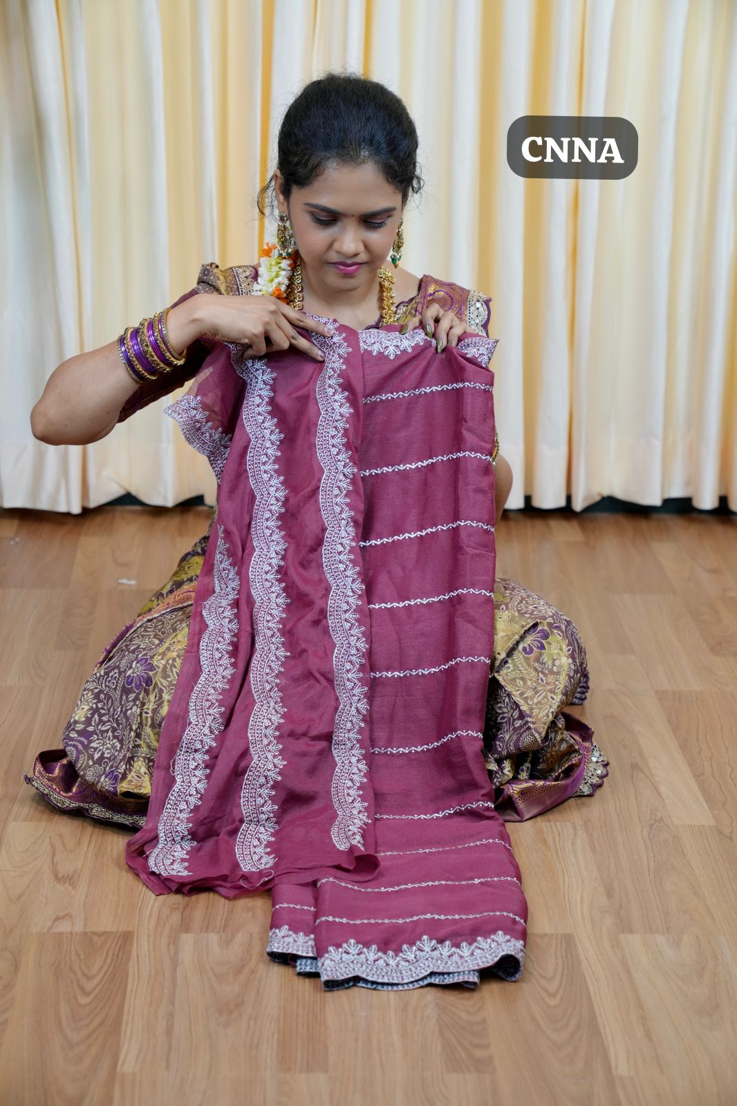Chinnon saree with Machine works🥰😎