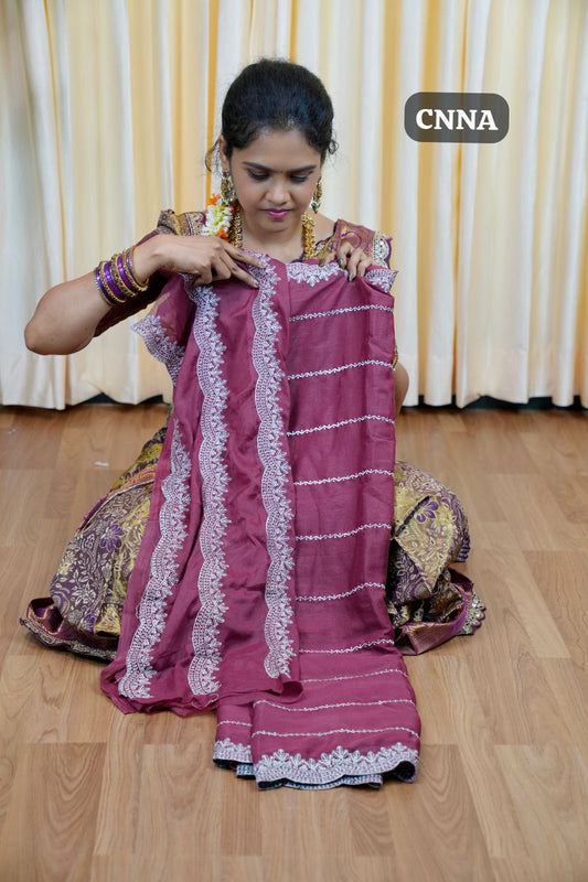 Chinnon saree with Machine works🥰😎