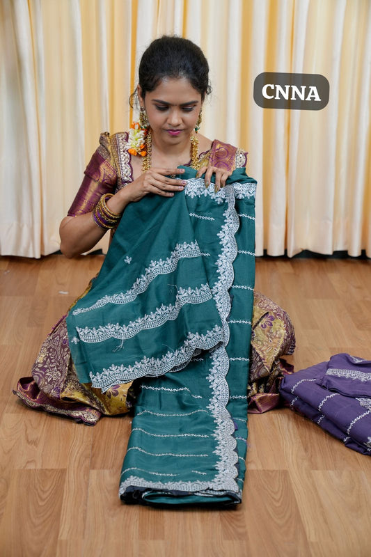 Chinnon saree with Machine works🥰😎