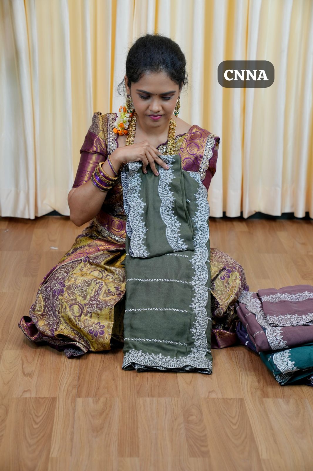 Chinnon saree with Machine works🥰😎