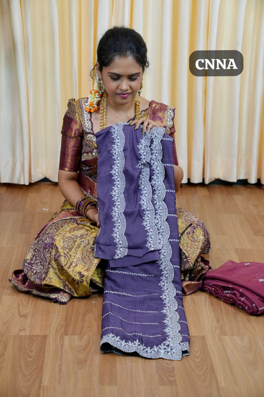 Chinnon saree with Machine works🥰