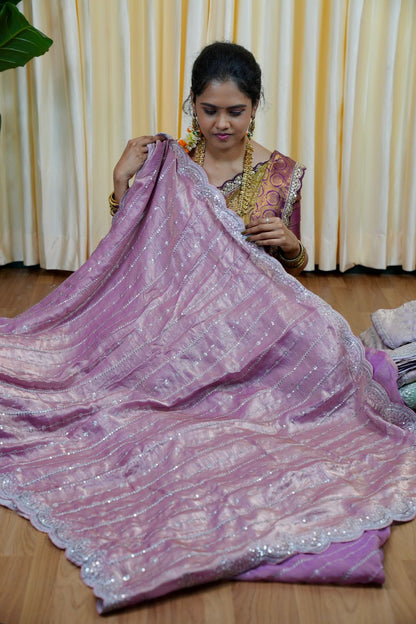 Prebook - Space silk saree with silver chumky works 🥰😎📚