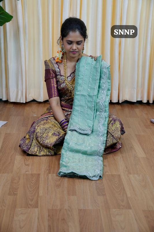 Space silk saree with Machine work🥰silver weaving😎