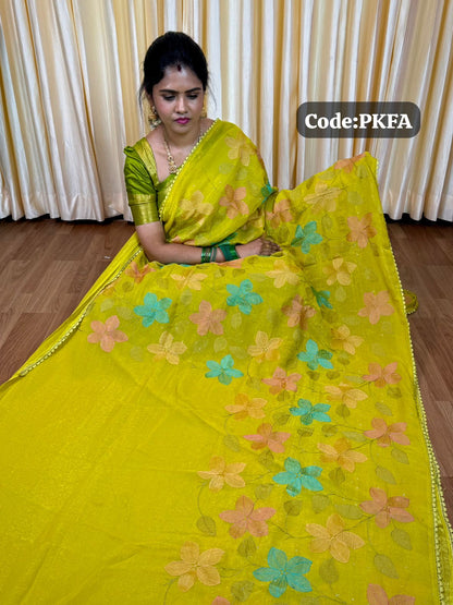 Crunchy crush embroidery thread work saree 🥳