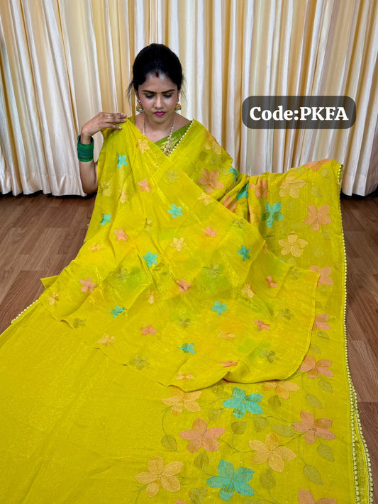Crunchy crush embroidery thread work saree 🥳
