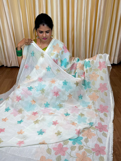 Crunchy crush embroidery thread work saree🐟🥳