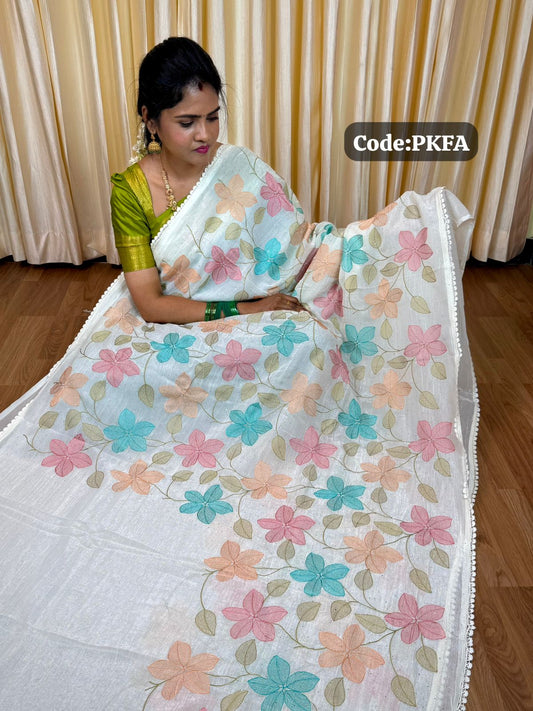 Crunchy crush embroidery thread work saree🐟🥳