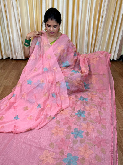 Crunchy crush embroidery thread work saree 🥳