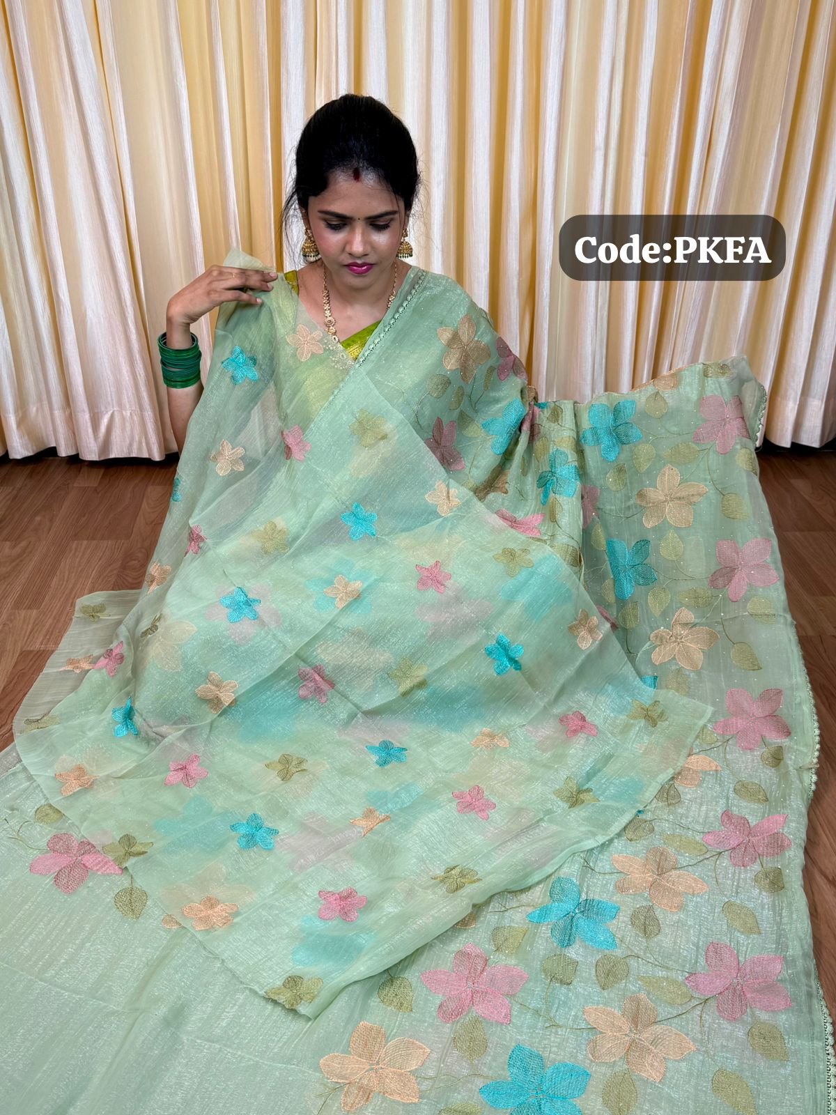 Crunchy crush embroidery thread work saree 🥳✅.