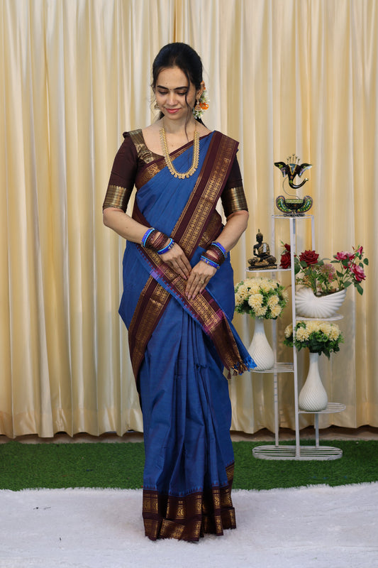 Premium Kanchi cotton blue with brown🥳