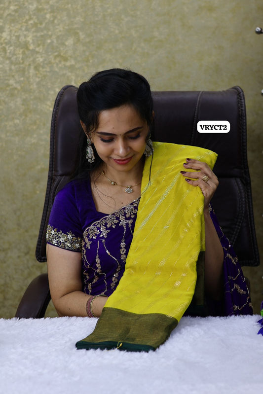 Mashmellow georgette with zari border🏃‍♀️