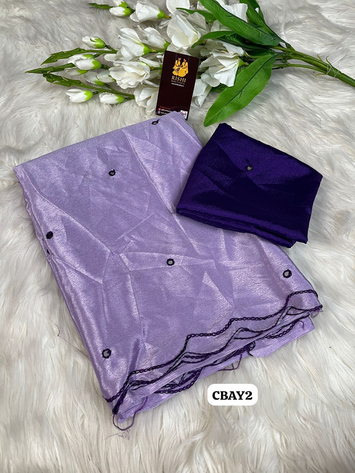 Soft chinnon embroidery & Foil mirror work saree with contrast embroidery border 🥳