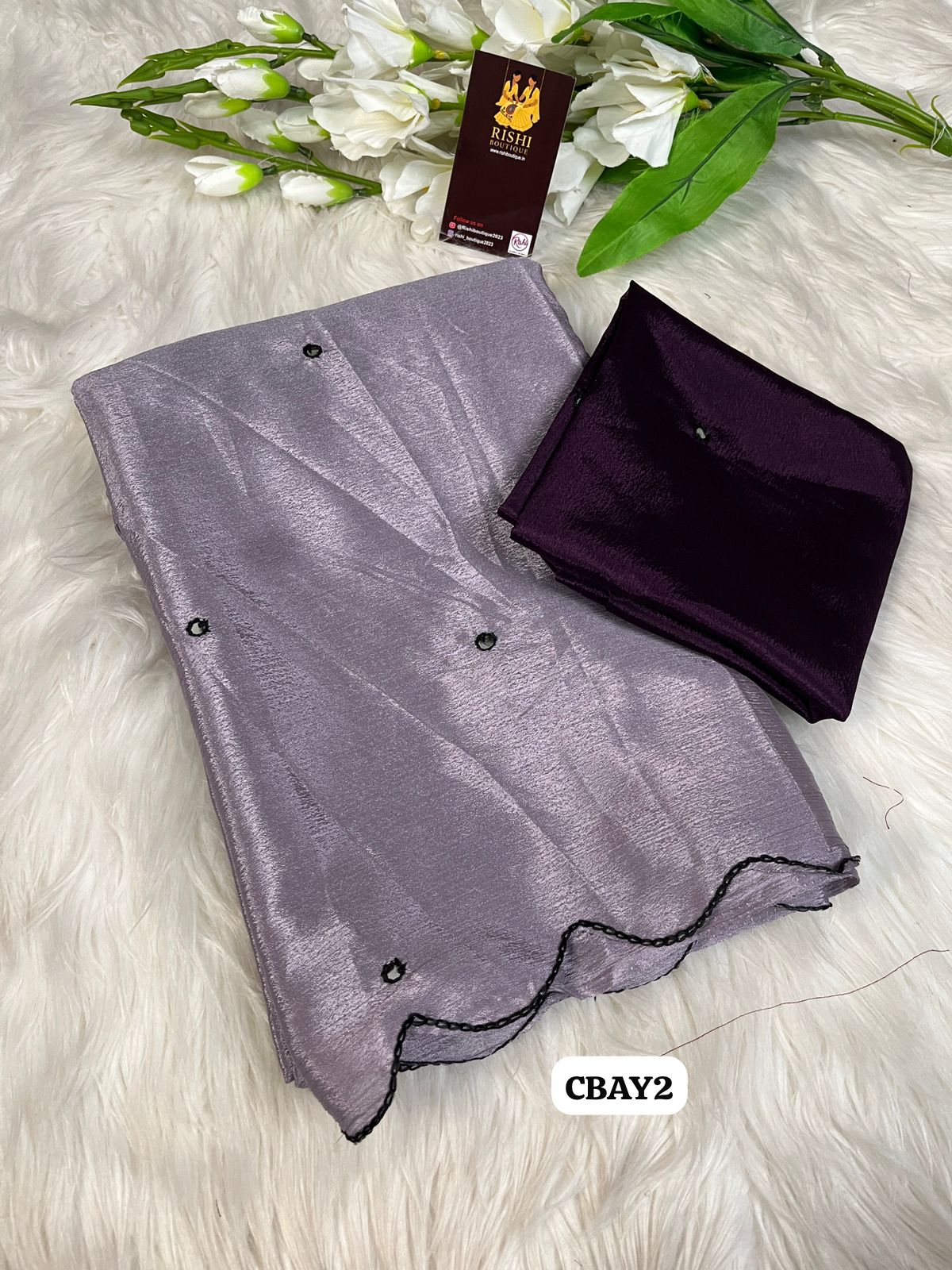 Soft chinnon embroidery & Foil mirror work saree with contrast embroidery border 🥳