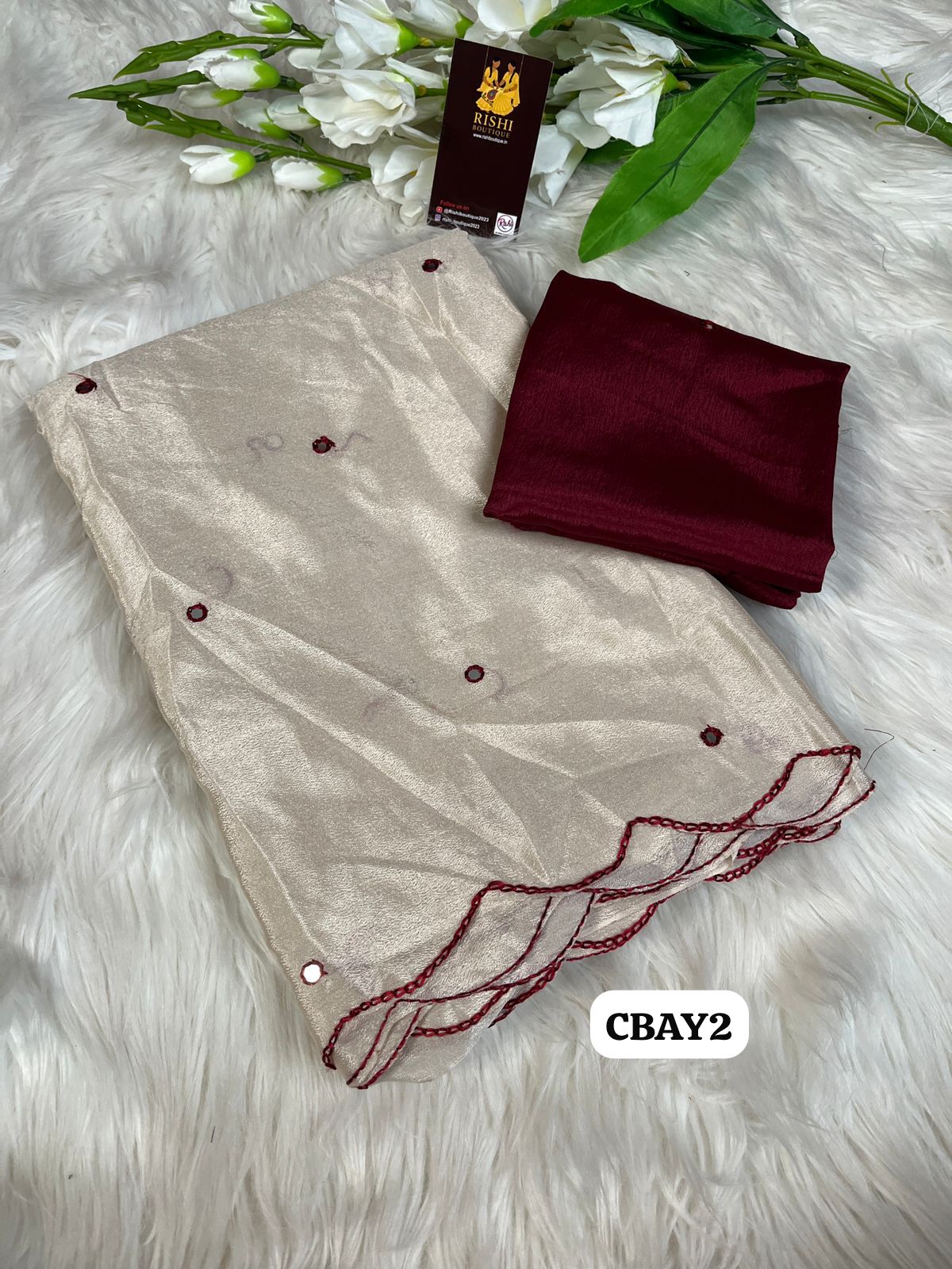 Soft chinnon embroidery & Foil mirror work saree with contrast embroidery border 🥳